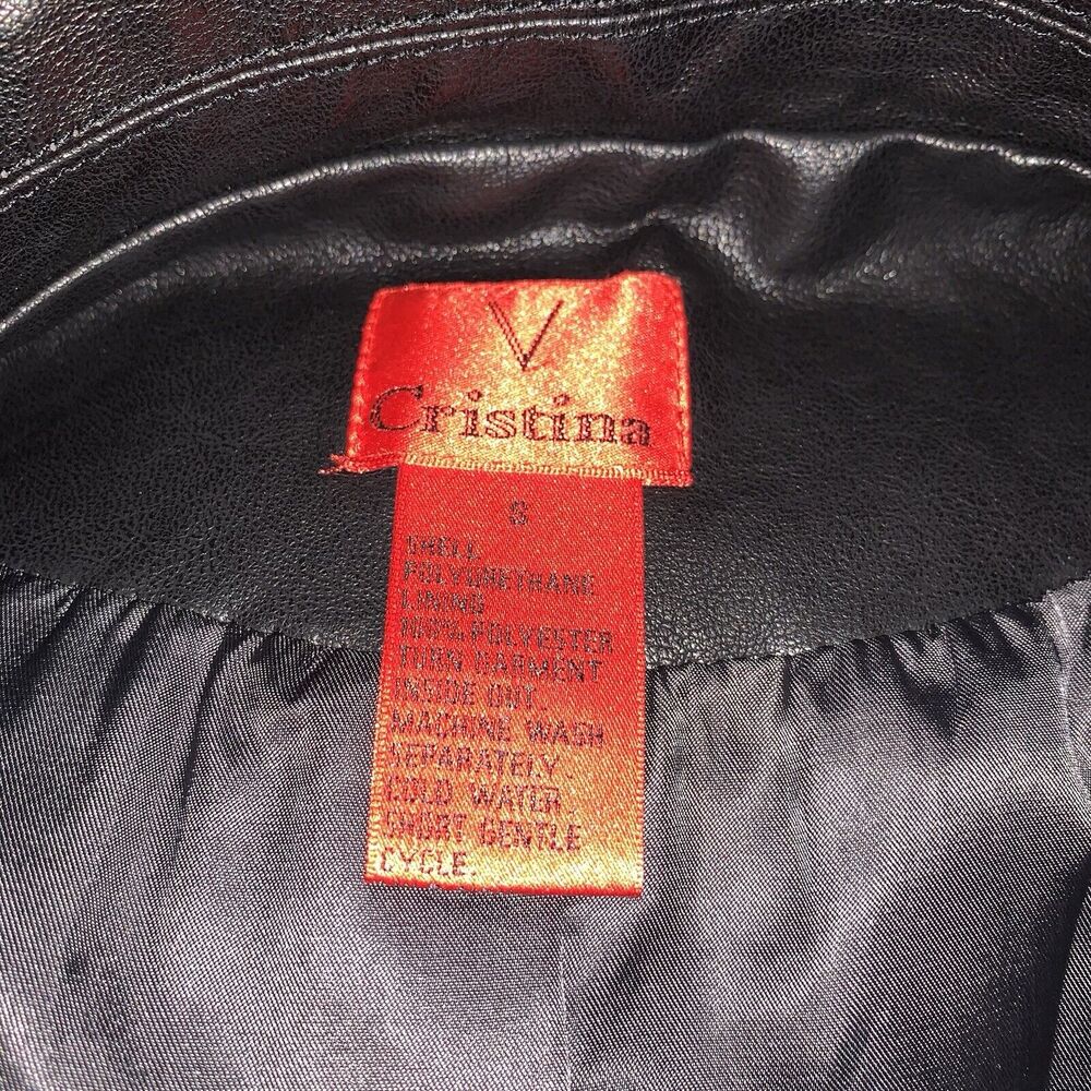 V Cristina Black Faux Leather/Ivory Braided Laced Moto Vest Size Small - Picture 5 of 5